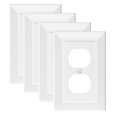 Modern Decorative Wall Plate Switch Plate Outlet Cover, Vintage Retro Wood Grain Design(Single Duplex-4 Pack, White) Anteer