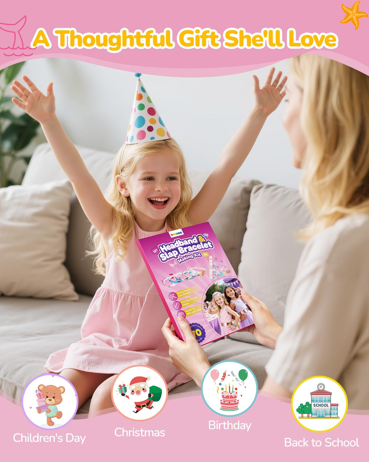 TECJOE DIY Headband Making Kit, Including Headbands & Slap Bracelets, DIY Hair Accessories Set, Arts and Crafts Gifts for Girls, Girl Toys for Age 3–10 TECJOE