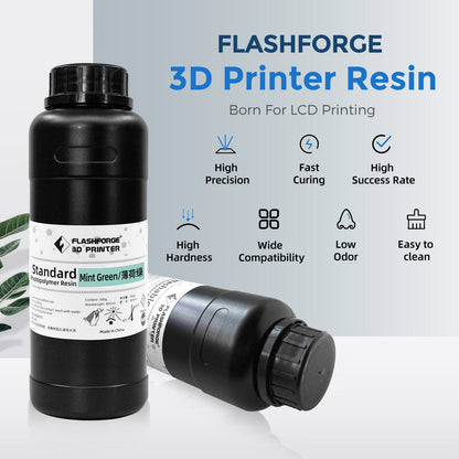 FLASHFORGE 3D Printer Resin, LCD UV-Fast-Curing Resin 405nm Standard Photopolymer Resin for LCD 3D Printing with High Precision Printing, Low Odor (Mint Green, 500G)