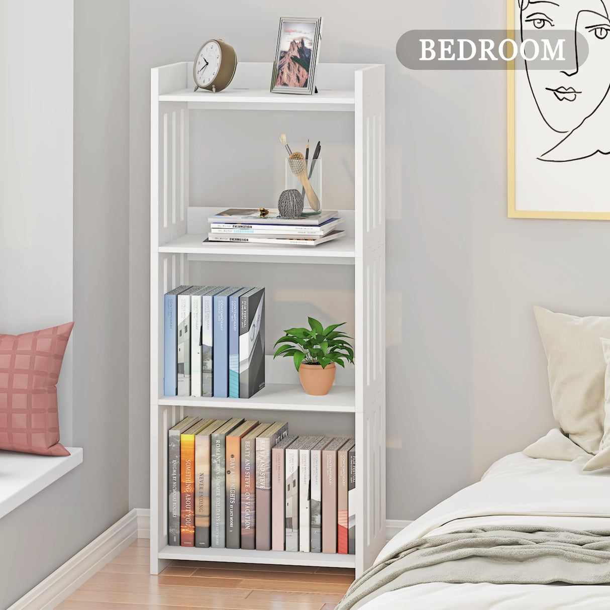 HAYOFAMY Bookshelf, Bookcase for Small Spaces, 4 Tier Shelf White Book Organizer Storage Display Rack for Kids Room, Living Room, Office, Bedroom and Bathroom HAYOFAMY