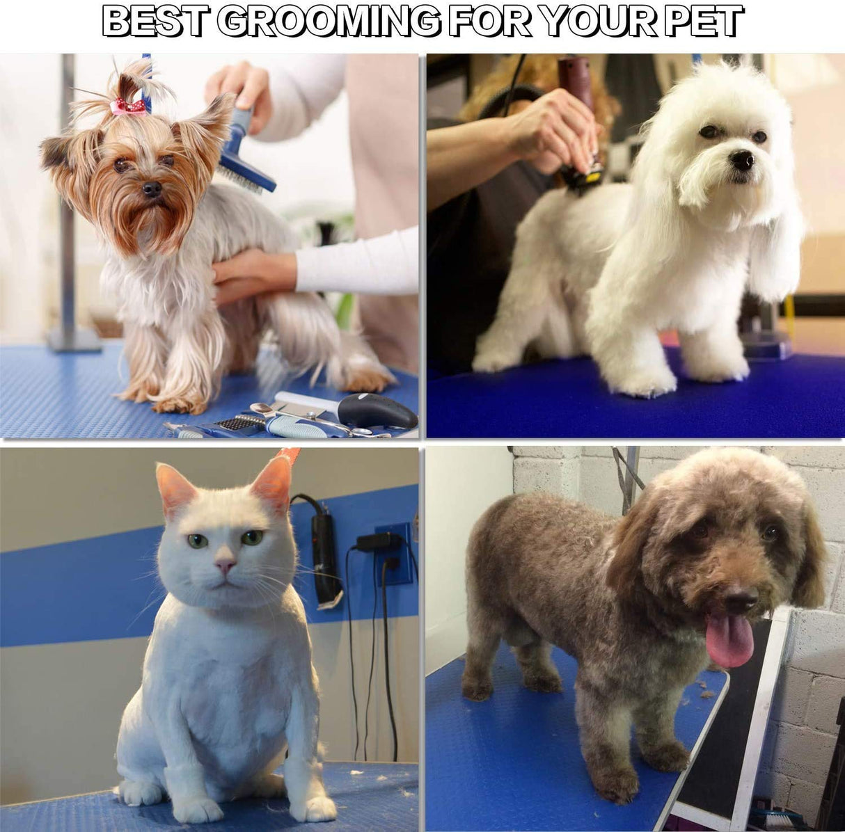 EPIKOIB Pet Dog Grooming Table, Foldable Stainless Steel Pet Drying Grooming Table Up to 330lbs, Professional Bathing Desk for Dogs at Home with Adjustable Overhead Arms, Noose, Mesh Tray, 36''/Blue EPIKOIB