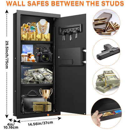 29.53" Tall Fireproof Wall Safes Between the Studs 16" Centers, Heavy Duty Electronic Hidden Safe with Removable Shelf, Home Safe for Firearms, Money, Jewelry, Passport