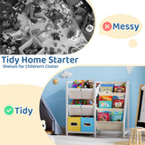 LATIBELL Kids Bookshelf Toy Storage Organizer - Book Shelf for Kid Rooms, 6 Toy Bins for Kid Organizer and 3 Sling Kids Bookcase, Toddler Baby Montessori Nursery Bookshelf Childrens Book Rack Display LATIBELL