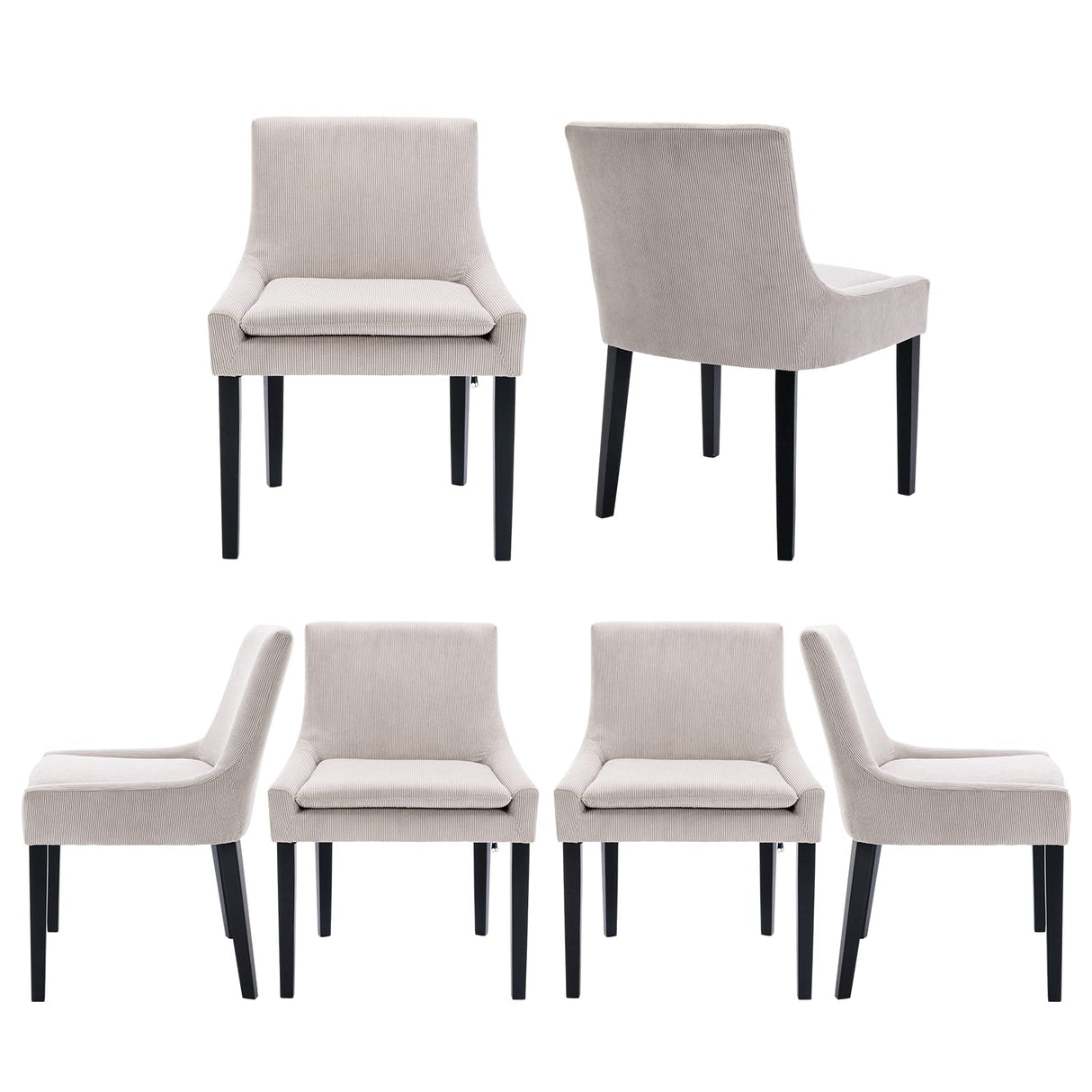 COLAMY Modern Dining Chairs Set of 6, Upholstered Corduroy Accent Side Leisure Chairs with Mid Back and Wood Legs for Living Room/Dining Room-Beige COLAMY