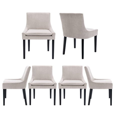 COLAMY Modern Dining Chairs Set of 6, Upholstered Corduroy Accent Side Leisure Chairs with Mid Back and Wood Legs for Living Room/Dining Room-Beige COLAMY