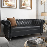 RUSTYER Chesterfield Loveseat Sofa, Modern Leather Small Sofa Couch 2 Seater with Rolled Arms and Nailhead, Mid Century Modern Loveseat Couch for Small Spaces Living Room Bedroom Apartment, Black RUSTYER