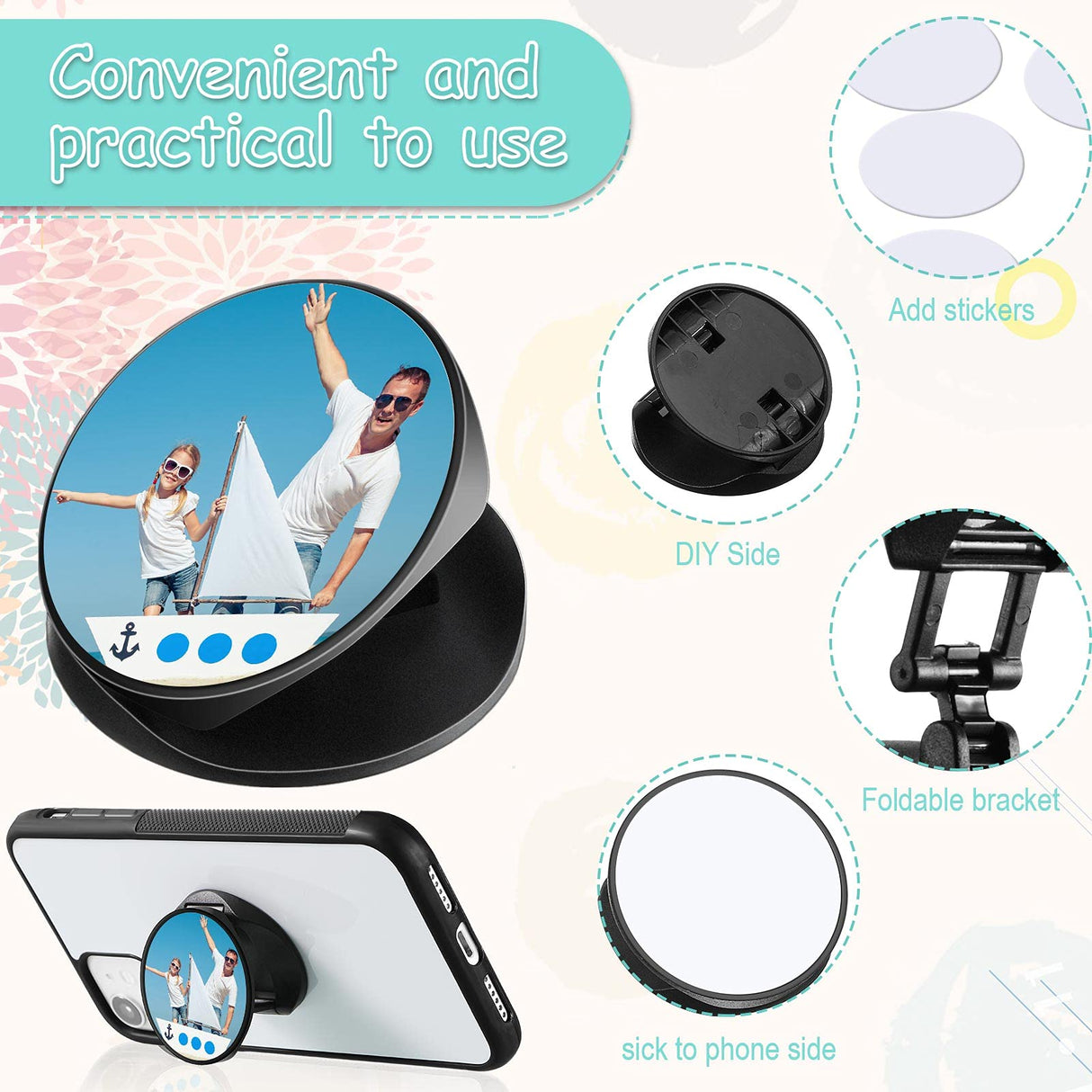 Frienda 10 Pieces Sublimation Blank Phone Wallet PU Leather Card Holder Pocket Adhesive Cell Phone Case Holder with 10 Pieces Collapsible Sublimation Phone Holders for Back of Most Smartphones Frienda