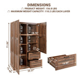 Naomi Home Storage Cabinet with 2 Barn Doors, 2 Drawers & Adjustable Shelves – Tall Wardrobe Closet Armoire for Bedroom, Living Room, or Utility Space – Brown Oak Finish Naomi Home