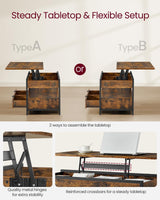 VASAGLE Lift Top Coffee Table with Storage Drawers, Coffee Table for Living Room with Lifting Top, Hidden Compartments and Open Shelf, Rustic Brown and Ink Black ULCT209K01 VASAGLE