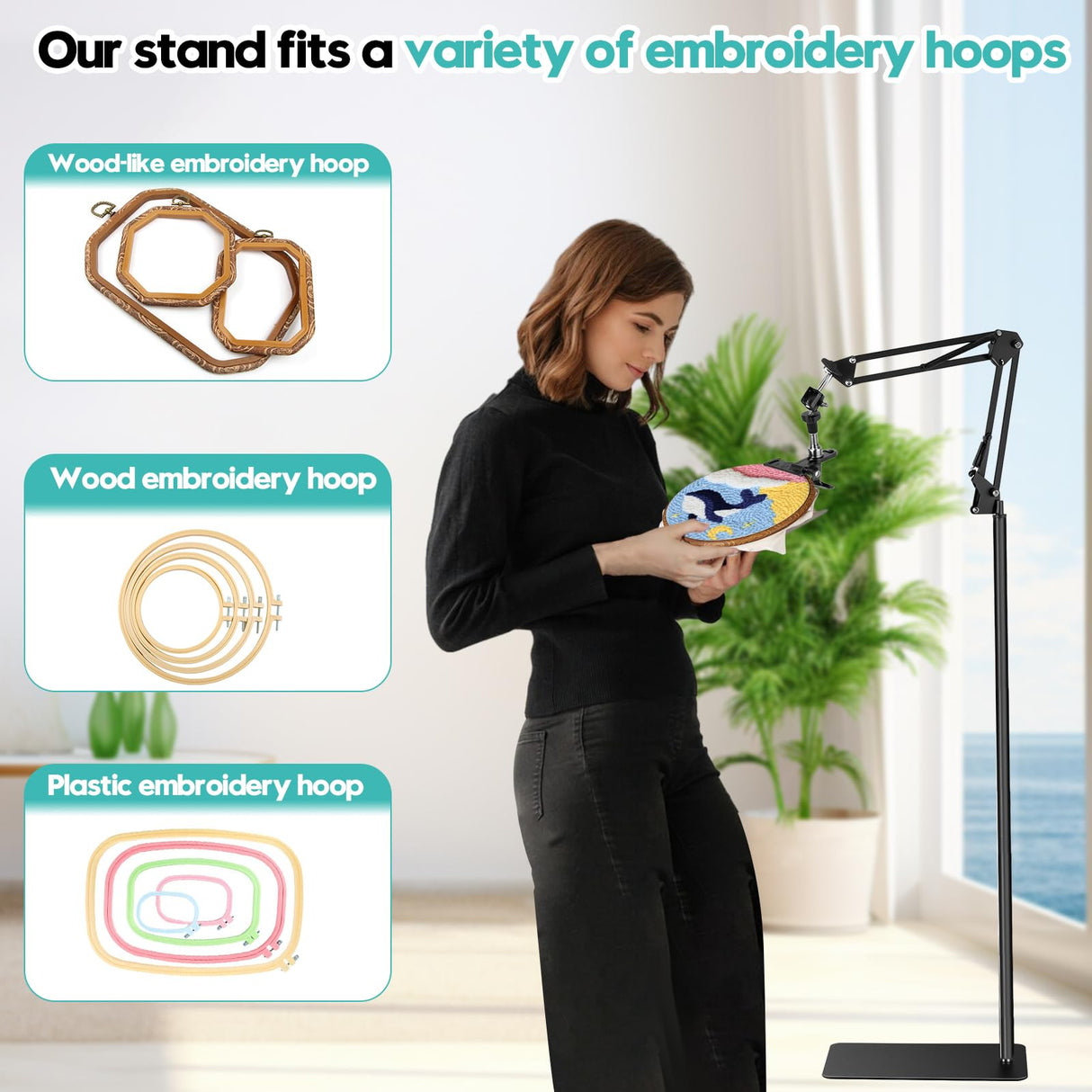 Embroidery Hoop Stand Embroidery Floor Stand Embroidery Lap Stand Suitable for Embroidery Hoops,Embroidery Stand for Cross Stitch Supplies(Black) - Dual Mode Zuaooz