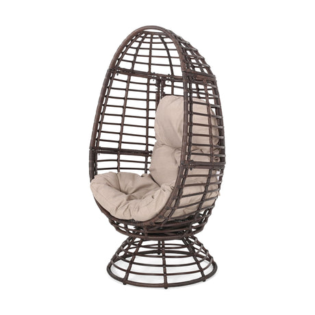 Christopher Knight Home Frances Outdoor Wicker Swivel Egg Chair with Cushion, Dark Brown, Beige Christopher Knight Home