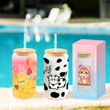 Joyclub 12 Pack Frosted Sublimation Glass Cups with Lids and Straws 16oz, Sublimation Glass Tumbler Blanks Beer Can Shaped Mugs for Iced Coffee Smoothie Soda Boba Tea Cocktail Gift Joyclub