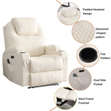 AHMED Power Recliner Chair, Home Theater Seating with LED Ambient Lighting, PU Leather Lazy Sofa Heat Massage Chair with Cup Holders/Side Pockets/USB Ports for Living Room (Beige, Single) AHMED