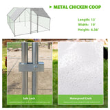 NUGRIART Large Metal Chicken Coop Walk-in Poultry Cage with Water-Resident and Anti-UV Cover Duck Rabbit Cat House Outdoor Chicken Run Pen with Flat Roof Cage NUGRIART