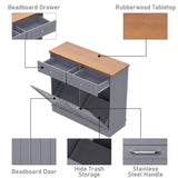 TOLEAD Double Tilt Out Trash Cabinet 20 Gallon,Antique-style Beadboard Trash Can Cabinet Kitchen with Solid Wood Tabletop & Drawer, Pet Proof Trash Can, Wood Laundry Cabinet (Grey) TOLEAD