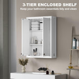 KANGYINGLE White Wall-Mounted Bathroom Cabinet, 24W x 33H x 8D inches, MDF, Double Door Storage KANGYINGLE