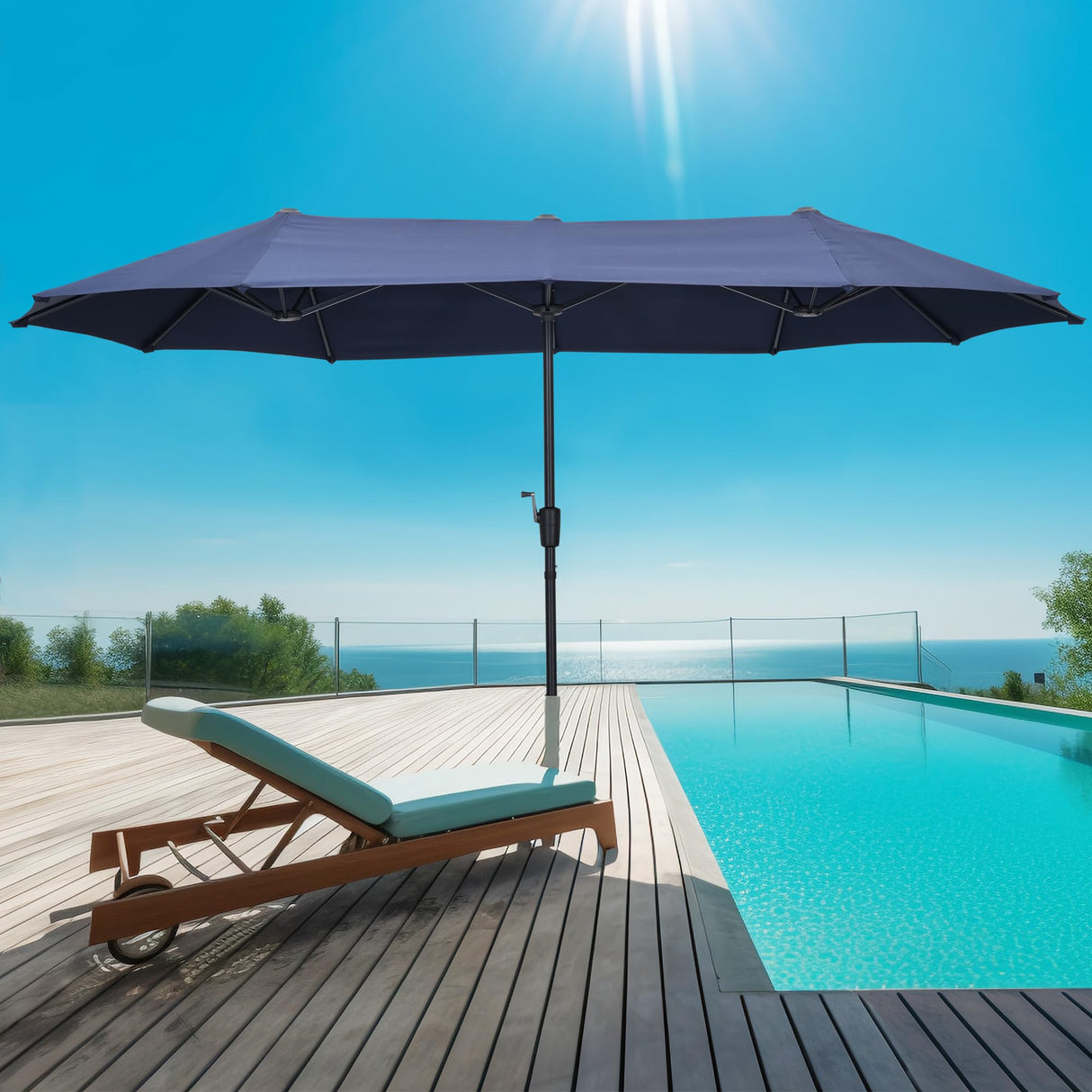 OVASTLKUY 13Ft Patio Umbrella Outdoor Double-Sided Market Extra Large Umbrella Outdoor Patio w/Easy Crank for Yard, Poolside, Deck, Navy Blue OVASTLKUY