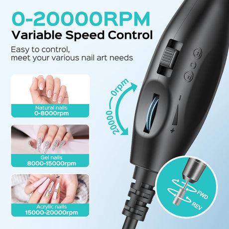 COSLUS Electric Nail Drill File Professional: for Acrylic Gel Dip Powder Nails Portable Nail Drill Machine Kit Manicure Pedicure Tools Polishing Set with Nail Drill Bits Sanding Bands COSLUS