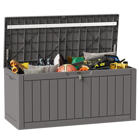 EAST OAK Outdoor Storage Box, 90 Gallon Deck Box, Waterproof Resin Storage Bin for Patio Cushions, Gardening Tools, Outdoor Toys, Lockable, UV Resistant, Grey EAST OAK