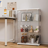 FANYUSHOW Glass Display Cabinet with Double Door and Lock, Quick-Install Style 3-Shelf Curio Cabinet 5mm Tempered Glass Floor Standing Bookshelf for Living Room, Bedroom, 49" H x 32''L x 14''W (White) FANYUSHOW