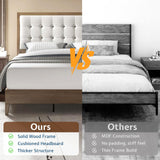 Jocisland Wood Full Size Bed Frame,Tall Upholstered Tufted Headboard, Solid Wood Platform, No Box Spring Needed, Ash Gray Jocisland