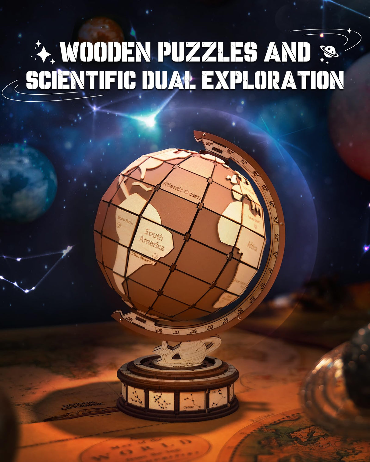 ROBOTIME 3D Wooden Puzzle for Adults Global Wonders DIY Model Kit to Build Wooden Craft Kits for Teens Educational Brain Teaser Assembly Toy Unique Gift ROBOTIME