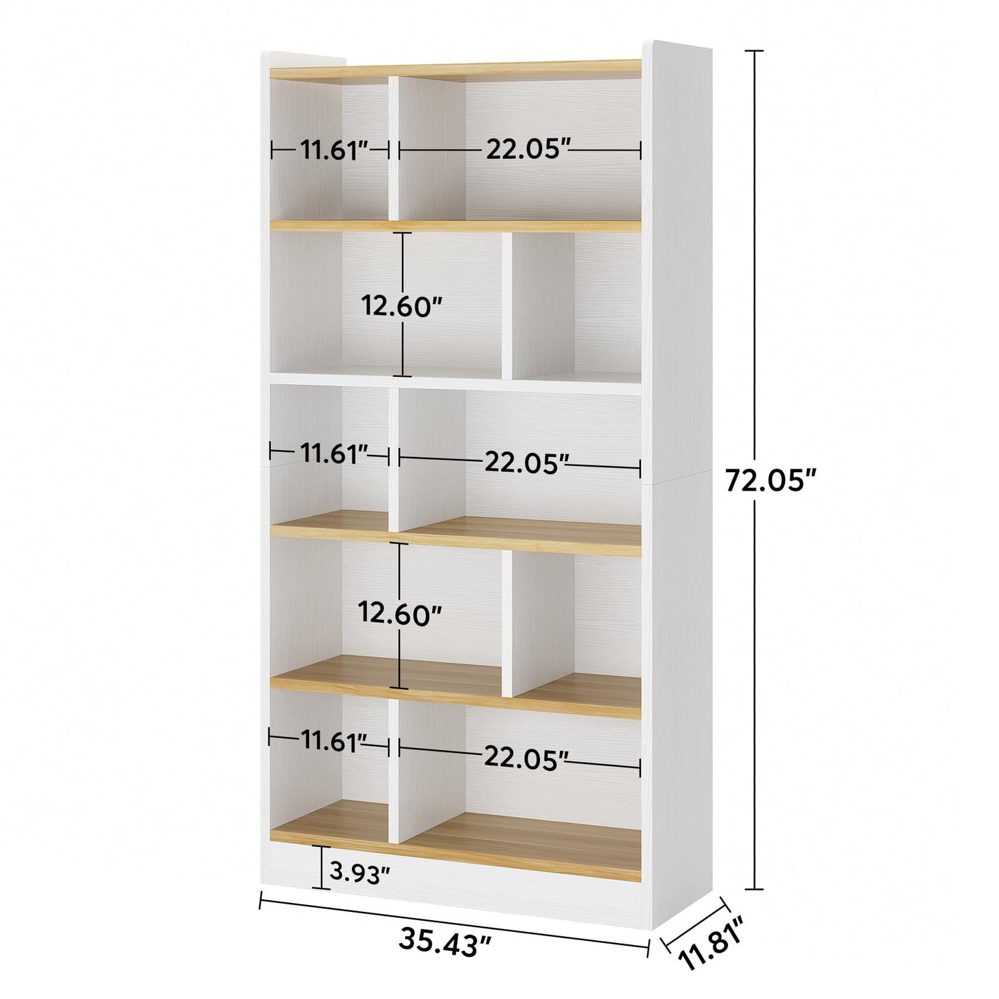 Tribesigns 72 Inch Tall White Bookcase, Modern Cube Bookshelf 6 Tier Bookcases, Large Open Display Shelf Storage Organizer for Living Room, Home Office, Library, Bedroom, White and Brown