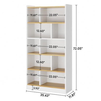 Tribesigns 72 Inch Tall White Bookcase, Modern Cube Bookshelf 6 Tier Bookcases, Large Open Display Shelf Storage Organizer for Living Room, Home Office, Library, Bedroom, White and Brown