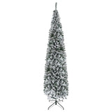 HOMCOM 9' Tall Unlit Snow-Flocked Slim Artificial Christmas Tree with Realistic Branches and 1014 Tips HOMCOM