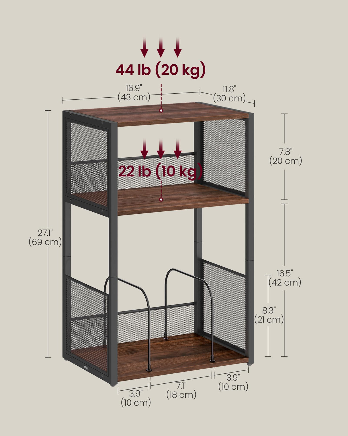 VASAGLE Record Player Stand, 3-Tier Side Table, Vinyl Record Storage up to 100 Albums, End Table for Living Room, Bedroom, Natural Walnut ULET275K02 VASAGLE