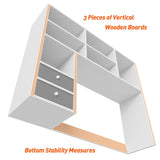 REIBII High-Capacity Desktop Bookshelf with 8 Shelves and 2 Drawers - Adjustable Desk Organizer in White REIBII