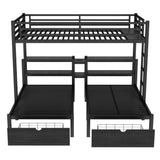 Heavy Duty Triple Bunk Bed with Storage Drawers, Shelves, Triple Bed with Charging Station, Full XL Over Twin Over Twin Triple Bunk for Kids, Teens, Black Triple Bunk Bed Bellemave