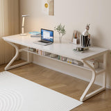Extra Long OSCHF Desk with Bookshelf - 71" Modern Workstation for Home and Office in Warm White OSCHF