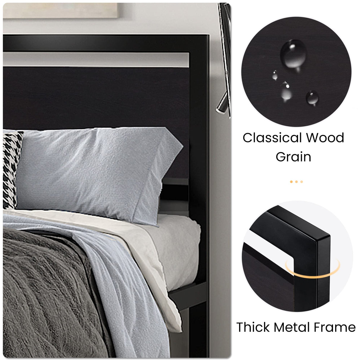 SHA CERLIN Full Size Bed Frame with Modern Headboard, Heavy Duty Platform Metal Base with Square Footboard and 13 Strong Slats Support, No Box Spring Needed, Black SHA CERLIN