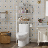 Over The Toilet Shelf,3-Tier Adjustable Freestanding Metal Bathroom Organizer Shelves with Toilet Paper Holder & Hooks,Space-Saving for Narrow Small Bathroom,10”D x 24”W x 66”H,White Golpart