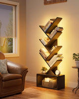 Evermagin 6 Tier Tree Bookshelf with Lights, LED Book Tree Bookcase with Storage Organizer, Small Corner Bookshelf Floor Standing Book Shelf for Living Room, Bedroom & Home Office, Black Evermagin