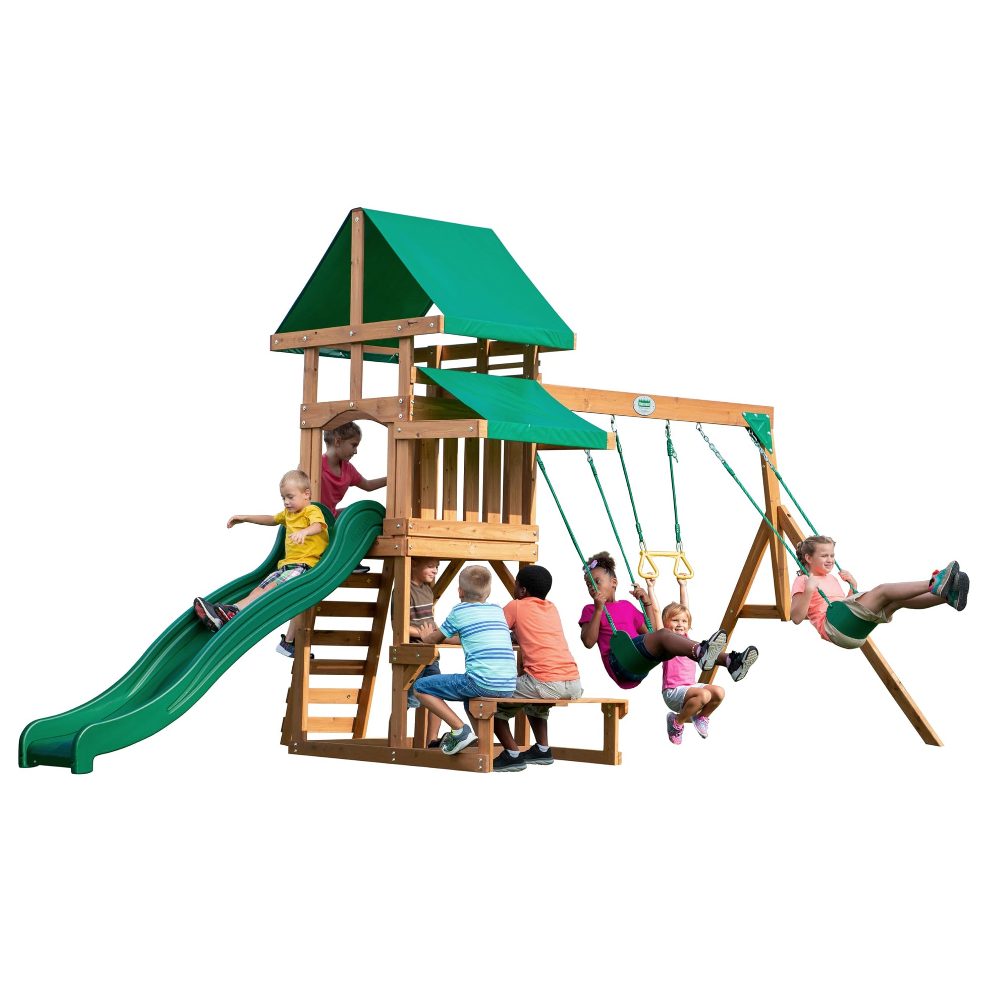 Backyard Discovery Belmont All Cedar Wood Playset Swing Set Green - WoodArtSupply