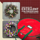 Handy Laundry Wreath Storage Bag 24" - 2 Pack Durable Waterproof Tarp Material with Zipper & Reinforced Handles - For Holiday Décor, Tires, Wheels, Garage or Moving Organization (Red) Handy Laundry