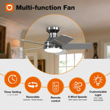 addlon Ceiling Fans with Lights, 32 inch Low Profile Ceiling Fan with Light and Remote Control, Flush Mount, Reversible, 3CCT, Dimmable, Quiet, Nickel Small Ceiling Fan for Bedroom Indoor/Outdoor Use addlon