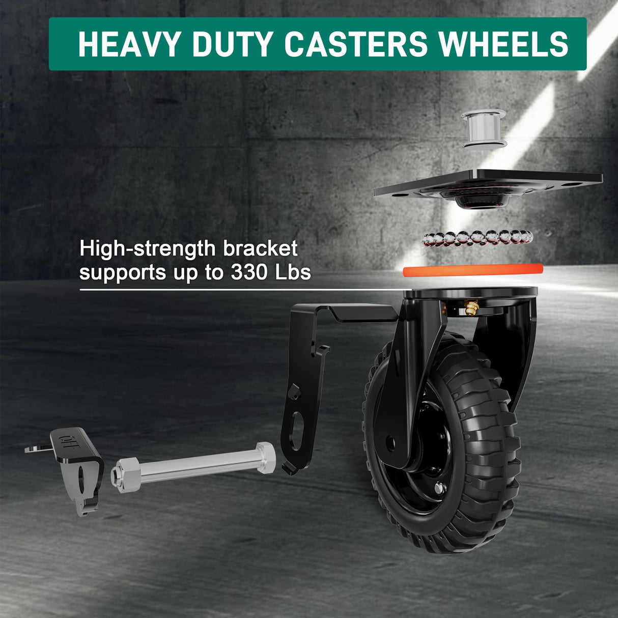 DOZAWA 6 Inch Heavy Duty Caster Wheels Set of 2 (2 Swivel with Brake), 330lb Capacity per Wheel, Solid Rubber Knobby Tread for Workbench, Cart, Dolly, Trolley, Wagon, Chicken Coop, and Outdoor Use DOZAWA