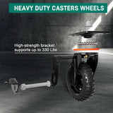 DOZAWA 6 Inch Heavy Duty Caster Wheels Set of 2 (2 Swivel with Brake), 330lb Capacity per Wheel, Solid Rubber Knobby Tread for Workbench, Cart, Dolly, Trolley, Wagon, Chicken Coop, and Outdoor Use DOZAWA