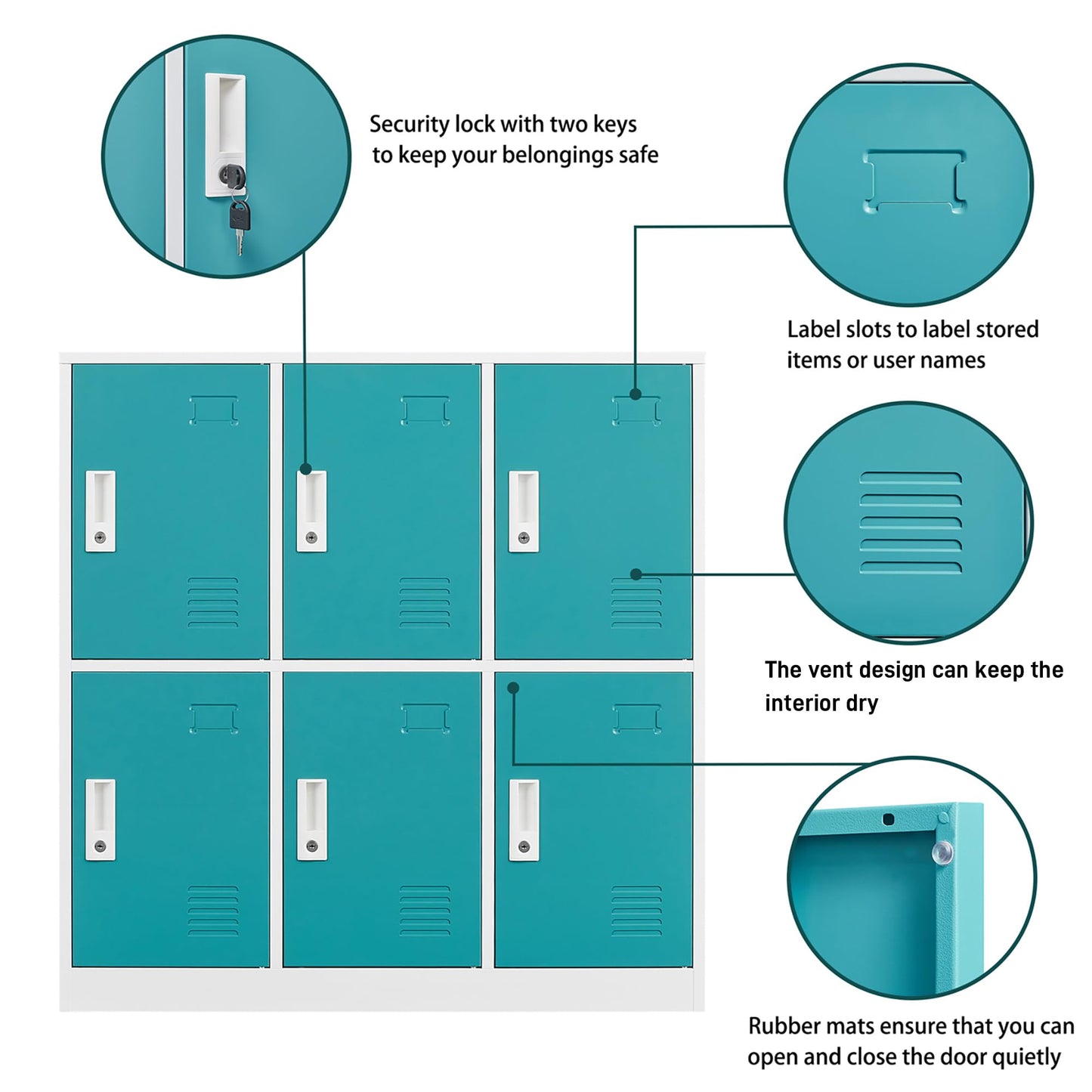 Rophefx Metal Locker, 6-Door Steel Locker Storage Cabinet, Home and School Storage Cabinet for Students Employees (17.32" D x34.65 W x35.43 H, Blue) - WoodArtSupply