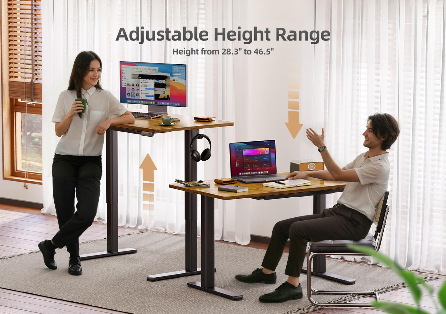 Claiks Standing Desk with Drawers, Stand Up Electric Standing Desk Adjustable Height, Sit Stand Desk Computer Workstation, 55 Inch, Rustic Brown - WoodArtSupply