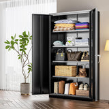 Daokesecr Metal Storage Cabinet, Kitchen Pantry Cabinet, Storage Cabinet with Doors and Shelves, 5 Adjustable Shelves Garage Storage Cabinet with Lock, Tool 71'H Black Daokesecr