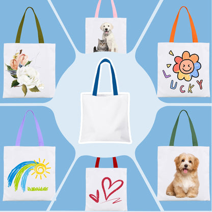 15 Pack Sublimation Blanks Tote Bags,13"x15" Reusable Grocery Bags DIY Canvas Tote Bag Polyester Tote Bag for Sublimation with Multicolor Handles for Advertising DIY Crafting Heat Transfer Gift Bag