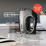 Mueller Electric Hand Mixer, 5 Speed 250W Turbo with Snap-On Storage Case and 4 Stainless Steel Accessories for Easy Whipping, Mixing Cookies, Brownies, Cakes, and Dough Batters Mueller