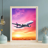 KZKZXA Airplane Flying Through The Sky at A Sunset Diamond Painting Kits Airplane Diamond Painting, Full Round Diamond Art Kits, Home Wall Decor 12x16 inch KZKZXA