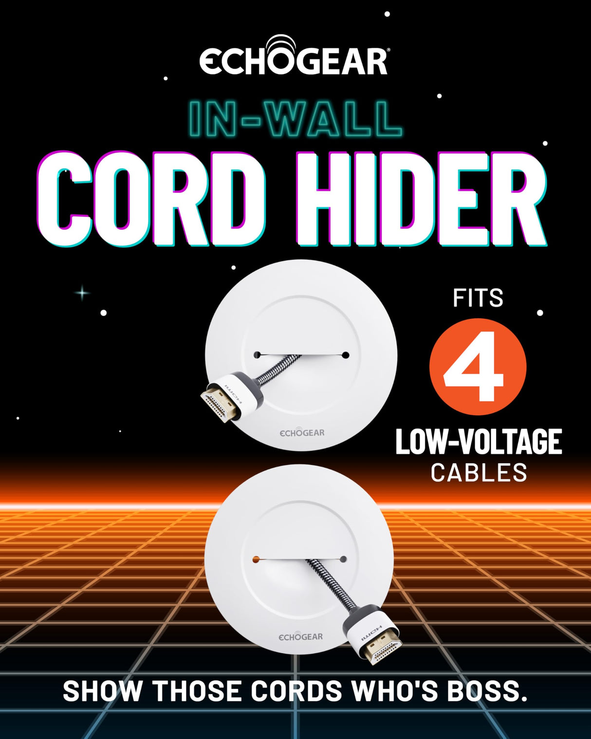 ECHOGEAR TV Cord Hider for Wall Mounted TV - Cable Management Kit Hides TV Wires - Includes 2 Pass Throughs, Locking Brackets, and Hole Saw Drill Attachment (White) ECHOGEAR