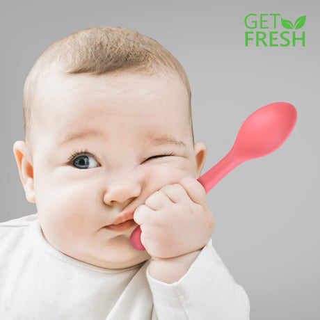 GET FRESH Bamboo Kids Spoons Set – 4-pack Colorful Bamboo Kids Cutlery for Everyday Use – Reusable Bamboo Fiber Kids Spoons for Baby Feeding – Large Bamboo Utensils for Toddlers and School Children GET FRESH