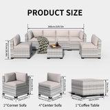JMGJOY 7 Piece Patio Furniture Set, Rattan Outdoor Patio Conversation Sets, Outdoor Sectional Furniture with Cushion and Coffee Table, for Deck, Backyard, Garden, Field Gray JMGJOY